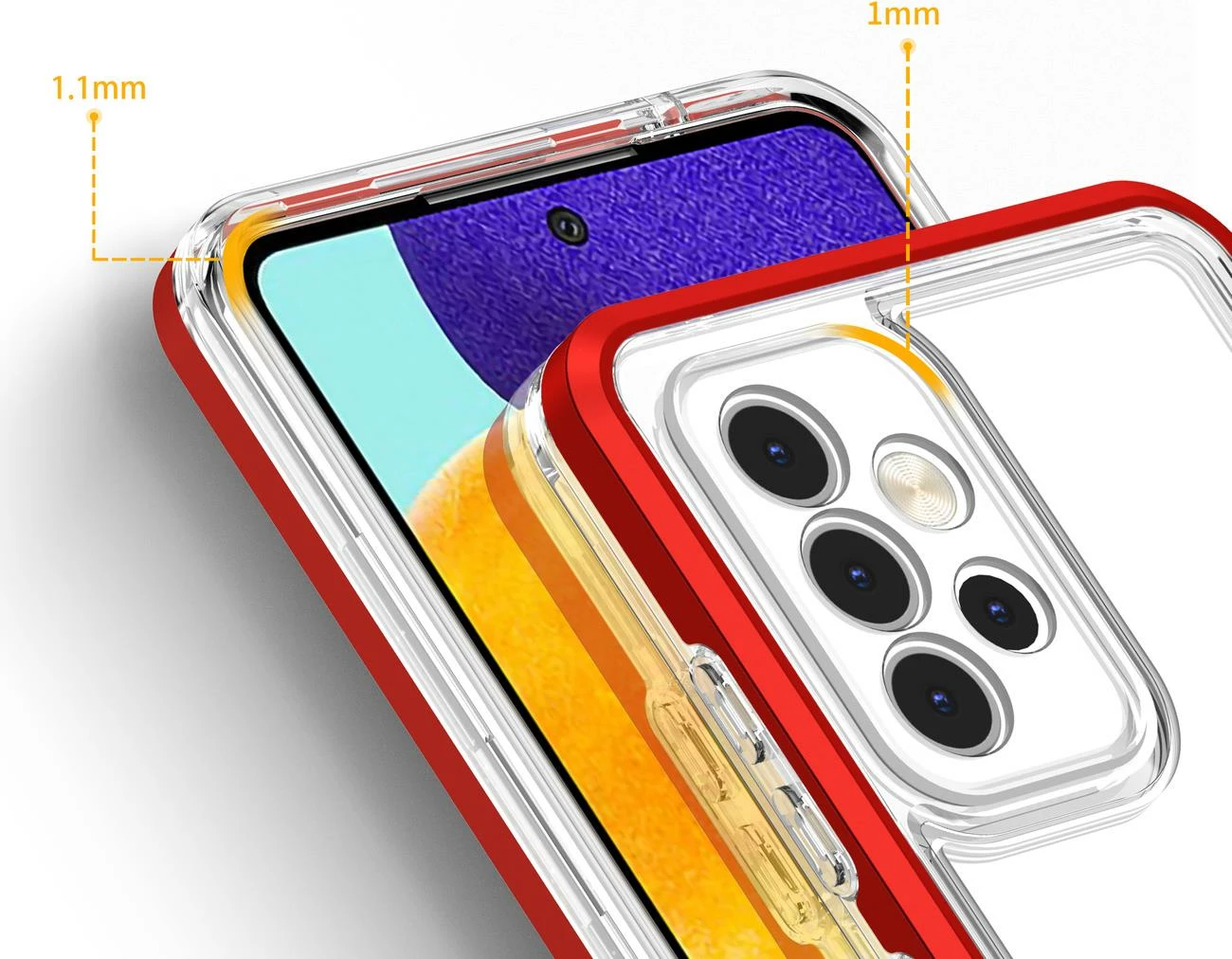 Hibridni prosojen 3in1 ovitek za Samsung Galaxy A73, Hurtel Hybrid Armor Clear, prosojen/rdeč