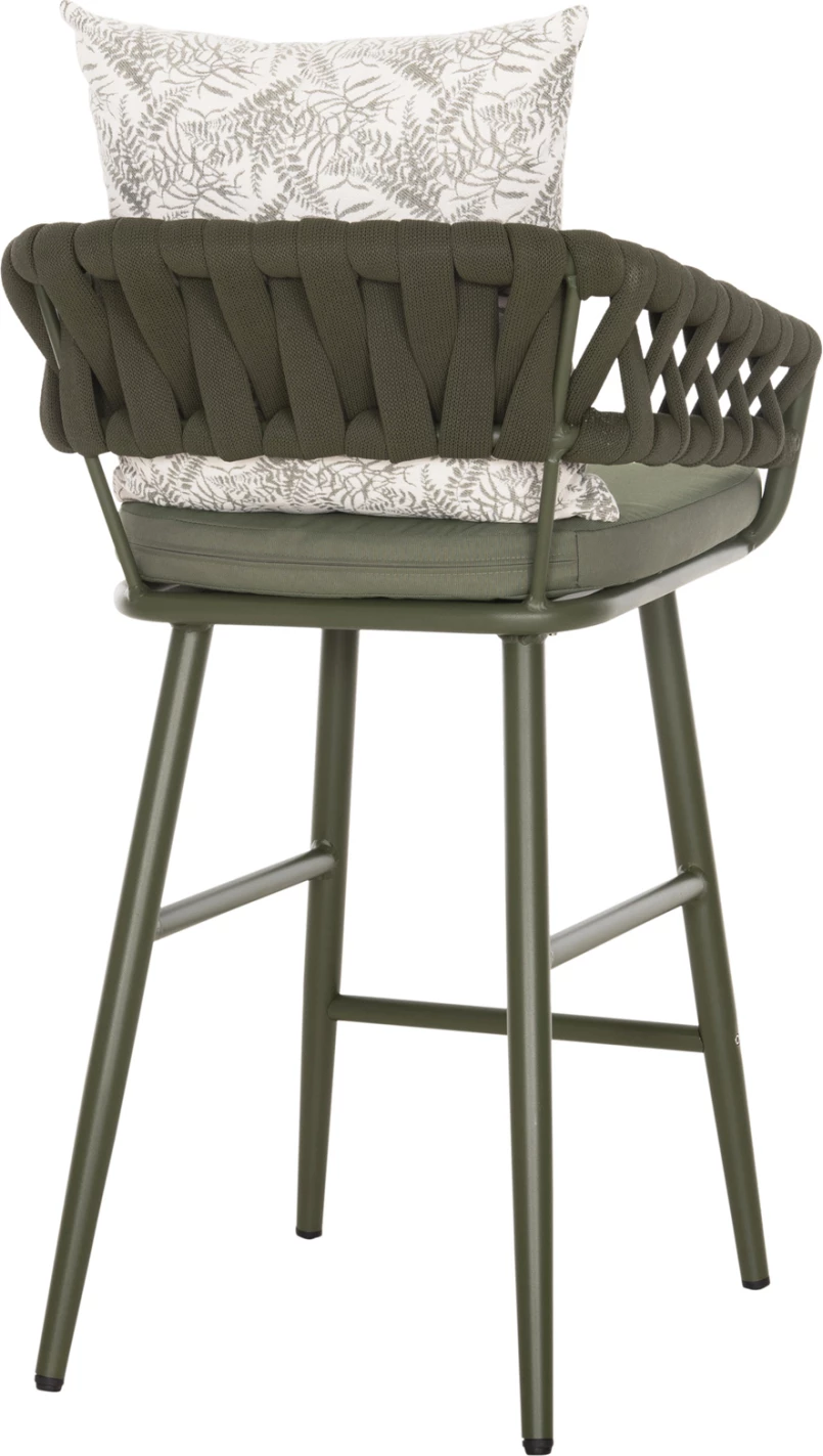 Barski stol aluminij CAMDEN FH6142.09 z naslonom in vzorcem - temno olivna 56x60x108Hcm