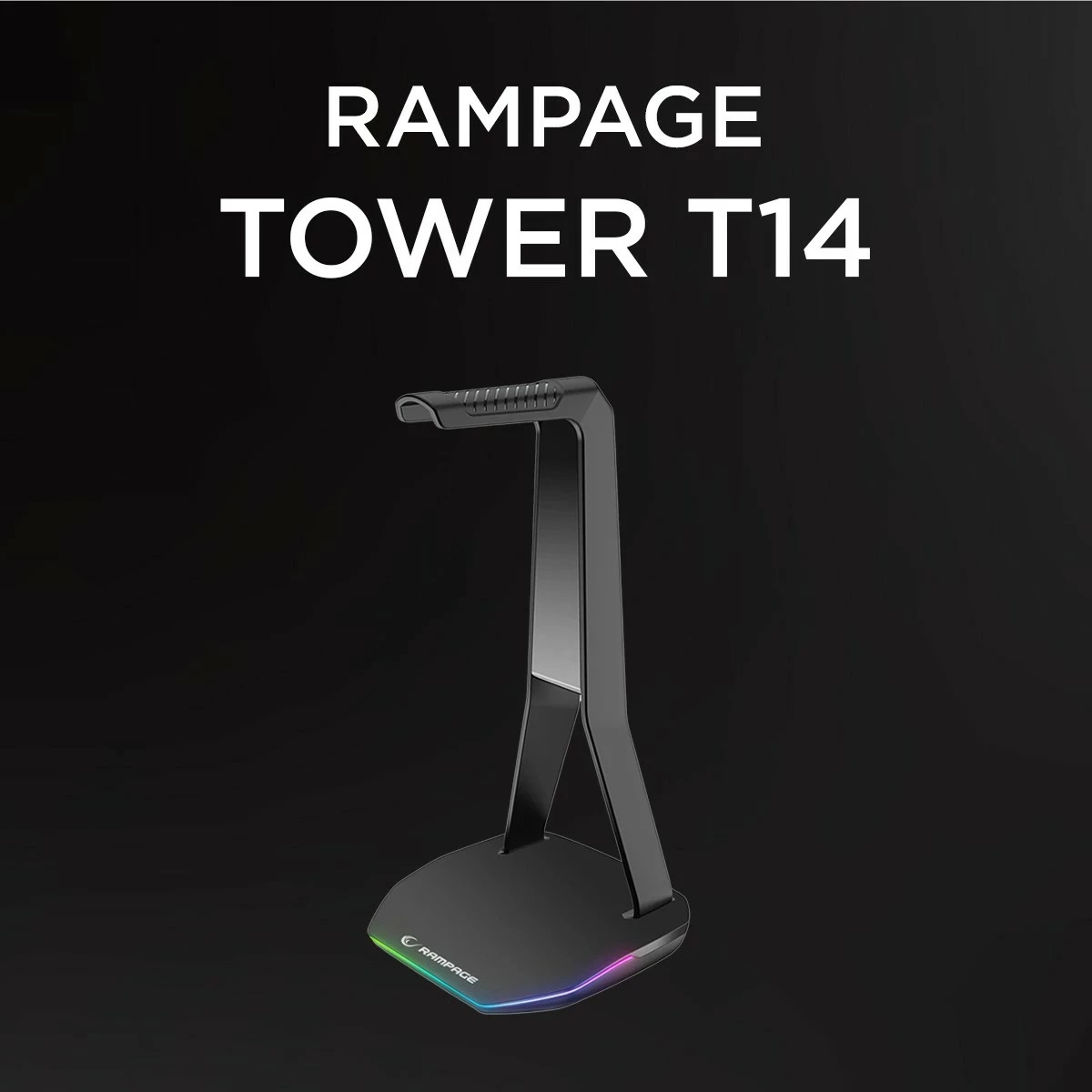 Nosilec za slušalke, gaming, RGB, 2x USB Rampage T14, črn