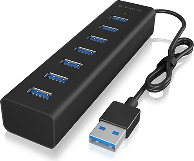 USB razdelilnik ICY BOX IB-HUB1700-U3, 7 vrat, USB 3.2 Gen 1, 15W, črn