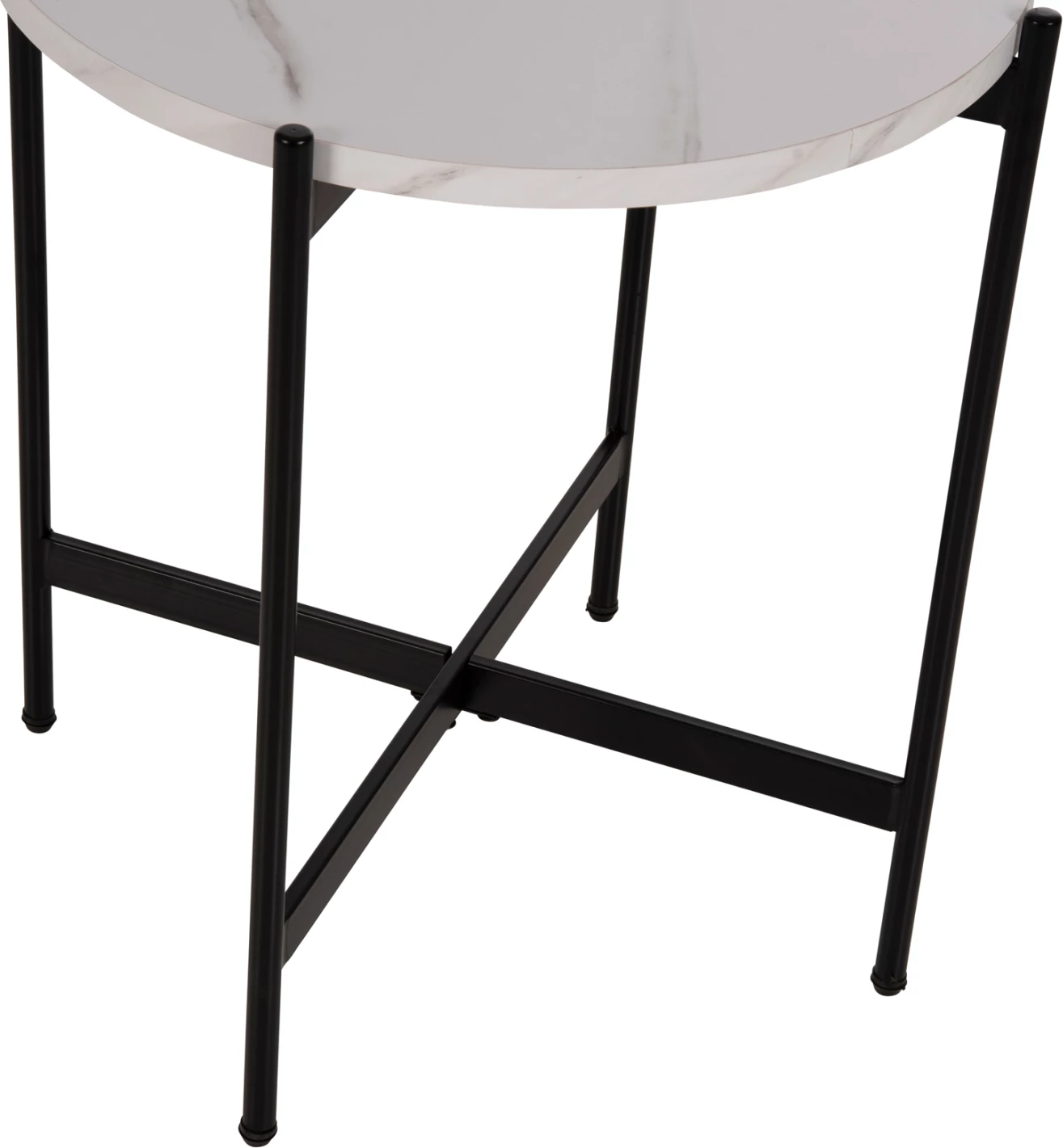 Stranska miza FH9589.05 MDF bela marmor-črna kovinska osnova Φ50x55Hcm