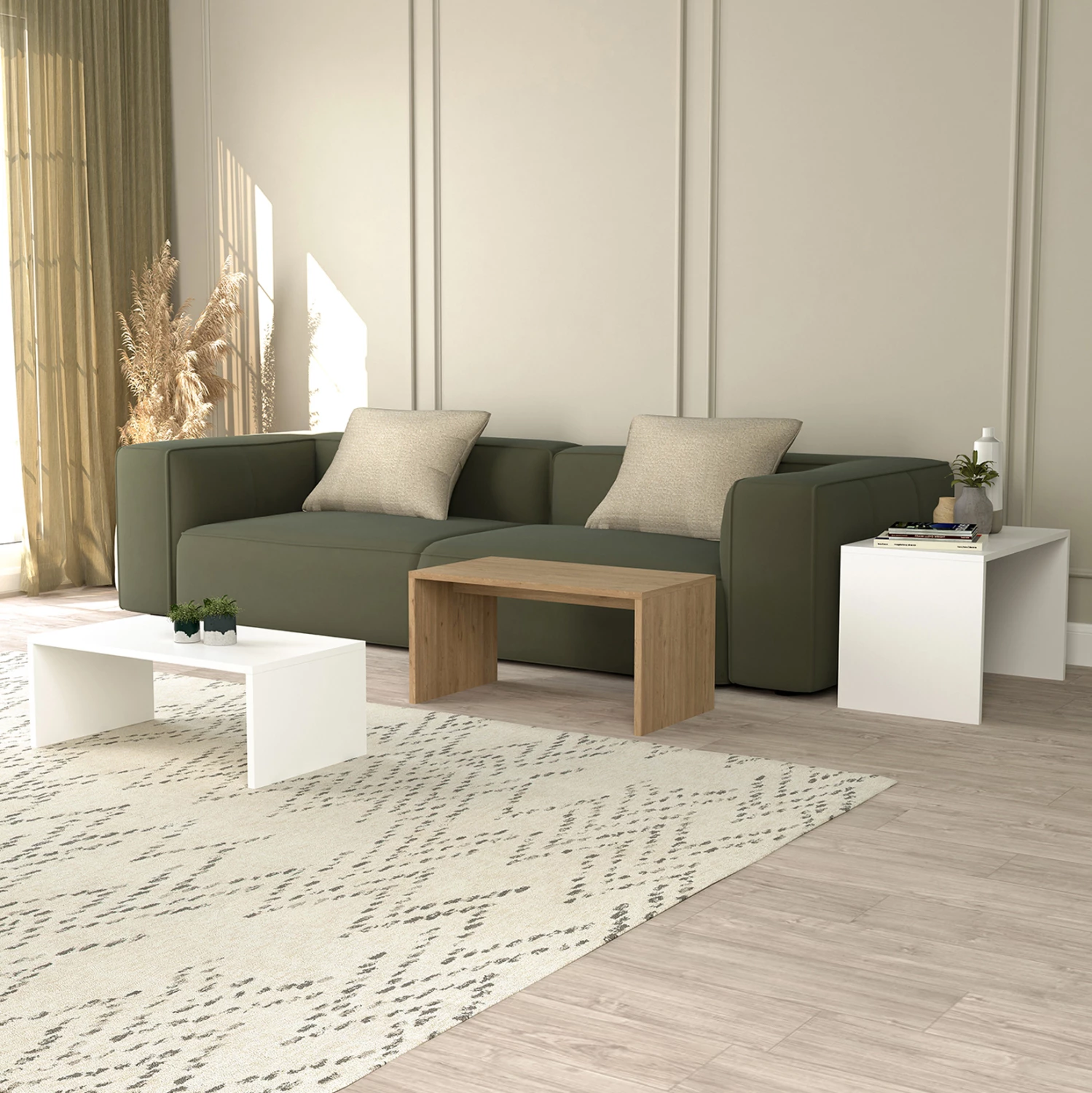 Komplet klubske mizice 3 kos BENTIL FH9444.11 melamin v sonoma-beli 65x35x45Hcm