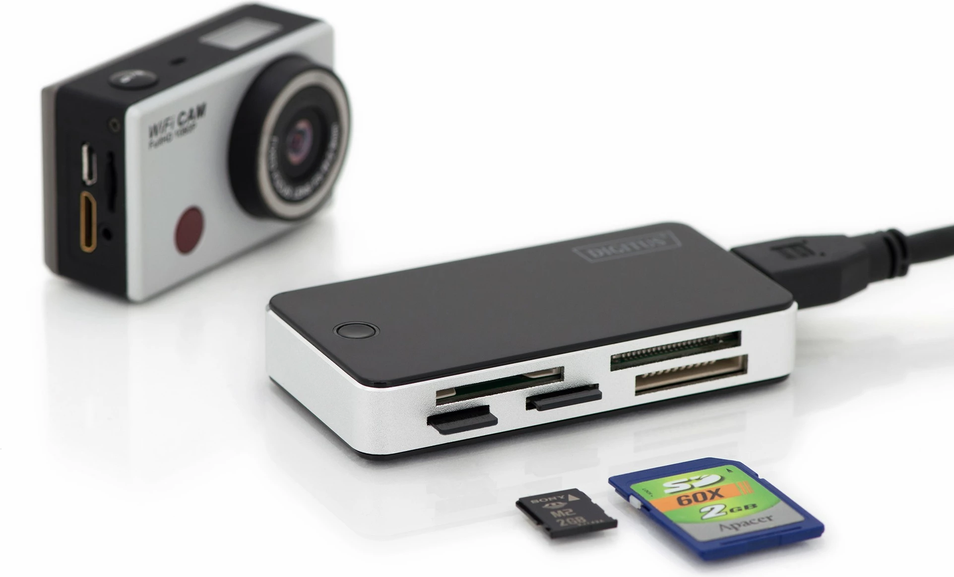 All-in-one čitalec kartic Digitus, USB 3.2 Gen 1, 1 m, črno/bel