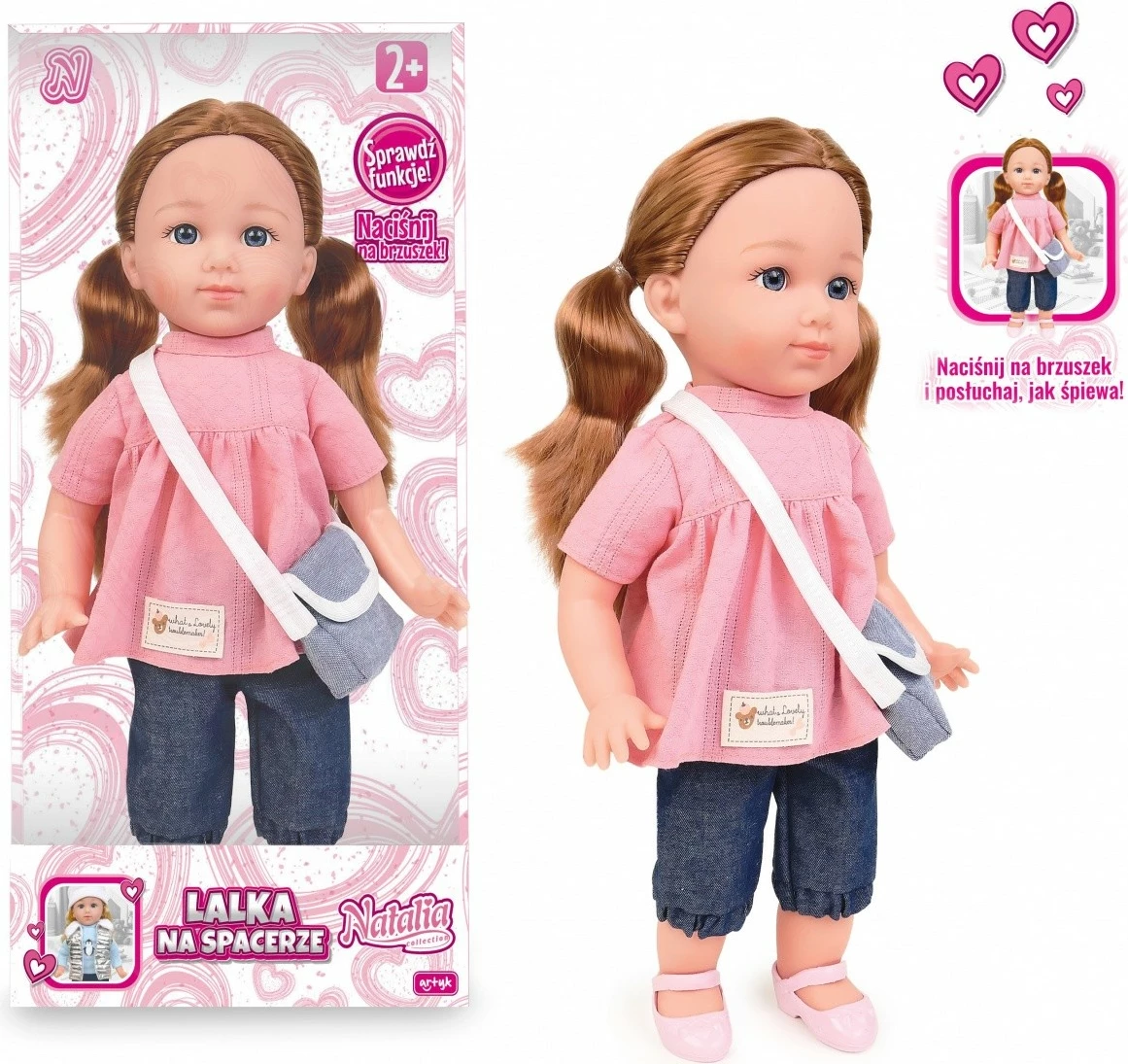 Funkcionalna lutka Natalia, Artyk 185656, 36 cm, z zvokom in pesmimi, rožnata tunika