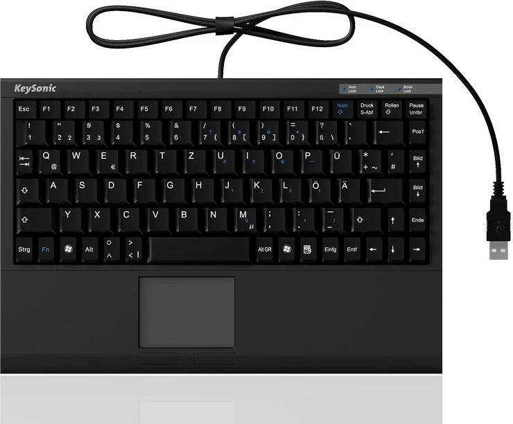 Mini tipkovnica s touchpadom KeySonic ACK-540U+, USB, QWERTZ, črna
