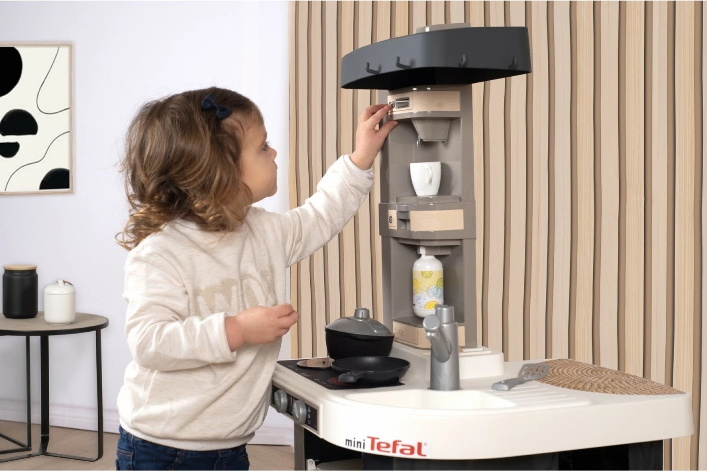 Elektronska igralna kuhinja miniTefal Studio Smoby, plastika, sivo/bele, z dodatki