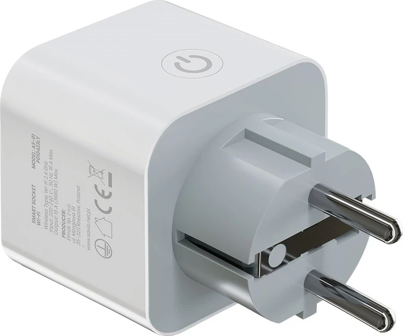 Pametna vtičnica SAVIO AS-01, Wi‑Fi, 16A, bela