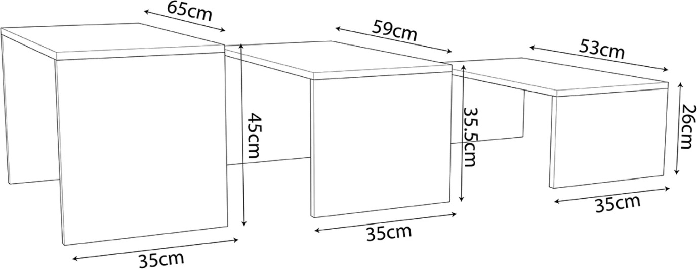 Komplet klubske mizice 3 kos BENTIL FH9444.11 melamin v sonoma-beli 65x35x45Hcm