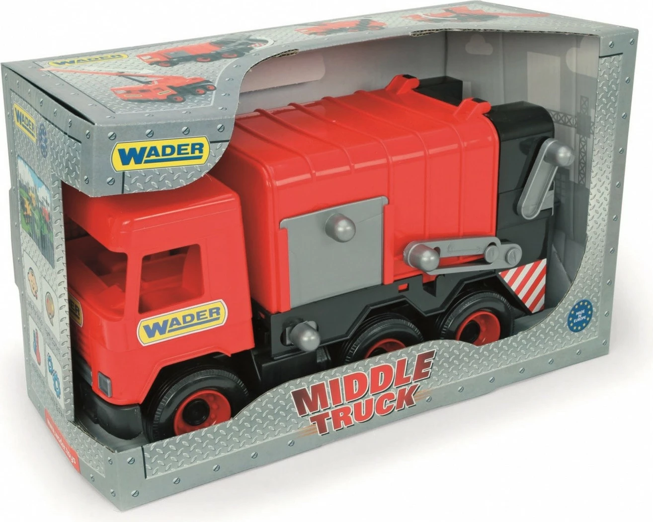 Igrača smetarsko vozilo Wader Middle Truck Garbage Truck, 38 cm, rdeče/sivo