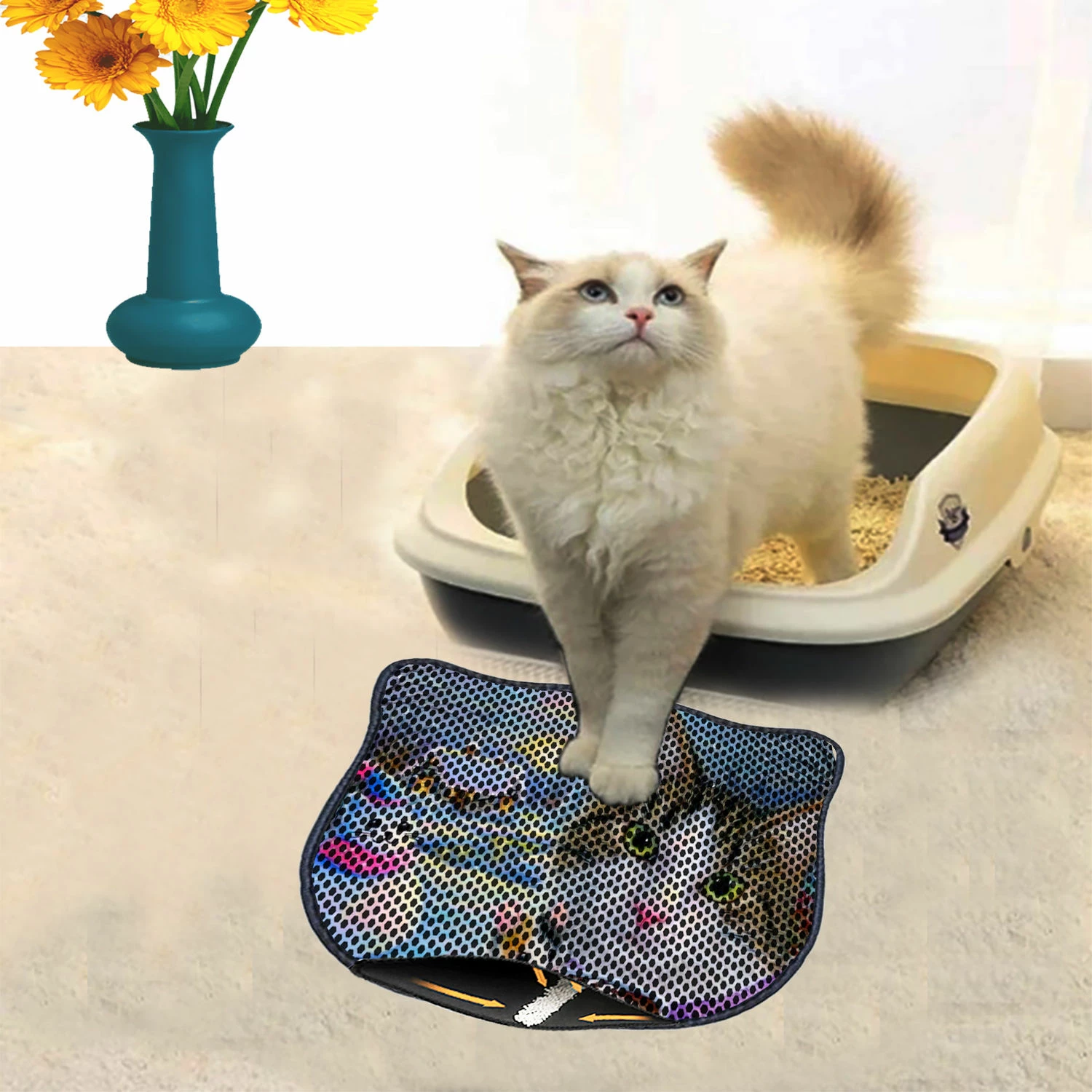 Preproga za mačji pesek, večbarvna, Paws & Whiskers, Kdkafa0173, 40x50 cm