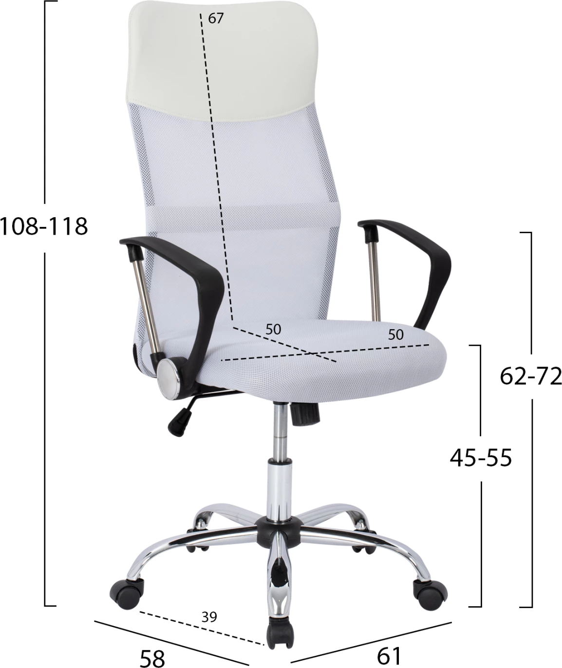Pisarniški stol FH1000.04 iz bele mreže s kromiranimi nogami 61x58x118