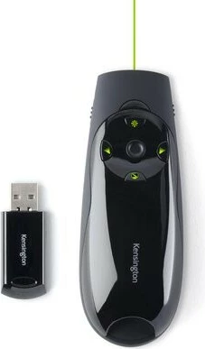 Prezenter z zelenim laserjem in upravljanjem kazalca, Kensington Expert, RF, USB, 45 m, črn