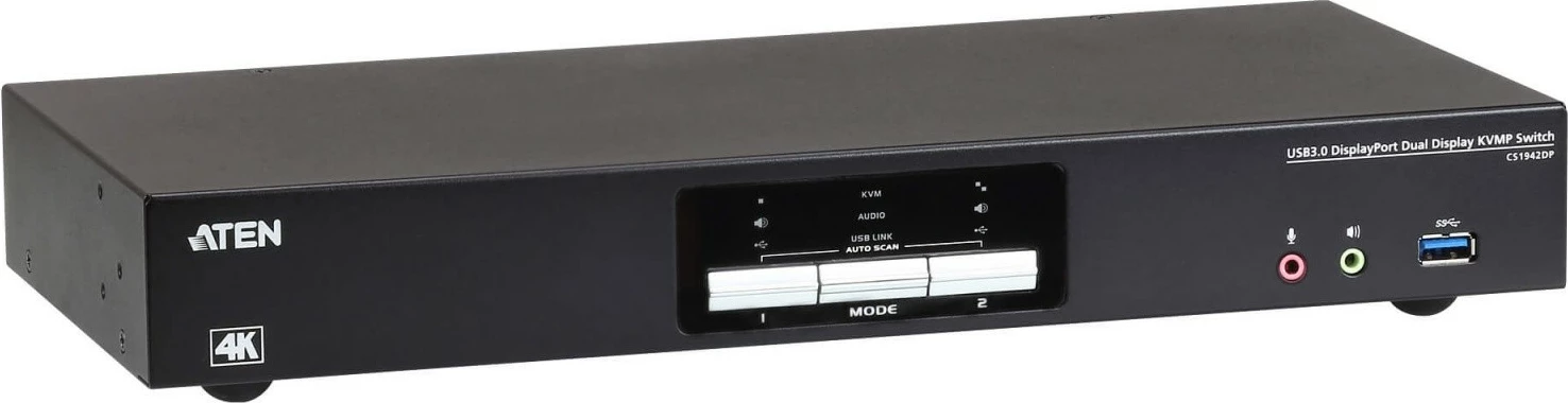 KVM stikalo, 2 vrata, USB 3.0, DisplayPort, 4K dvojni prikaz, črn — ATEN CS1942DP-AT-G