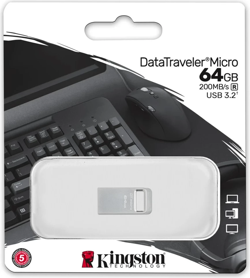USB ključek 64GB, USB 3.2, kovinski, srebrn Kingston DataTraveler Micro