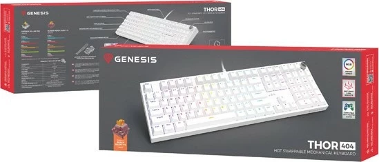 Mekanična tipkovnica Genesis Thor 404, Outemu Peach Silent, RGB, full-size, bela