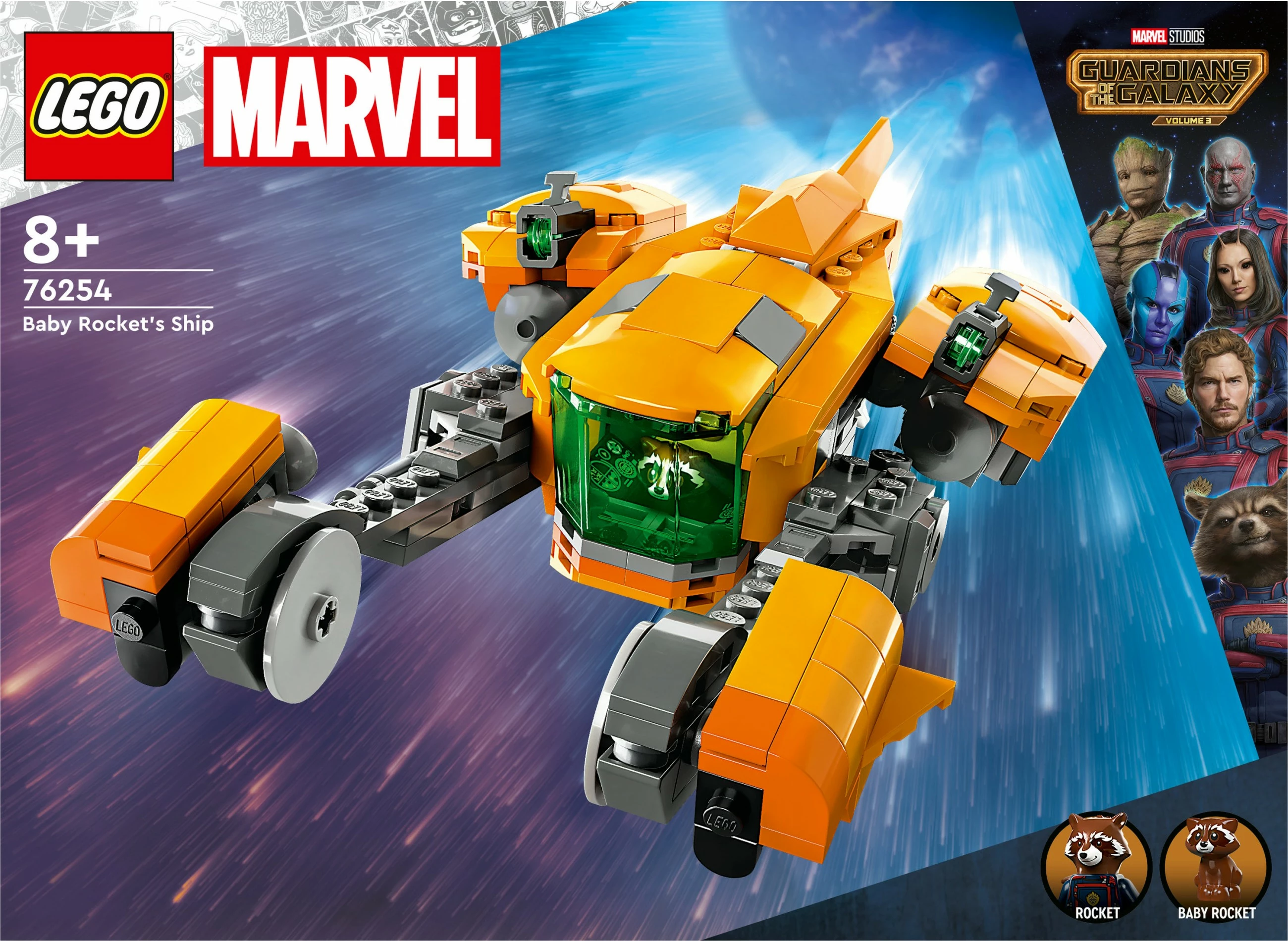 Gradbeni set LEGO Marvel Baby Rocketovo plovilo, 330 kosov, večbarvno