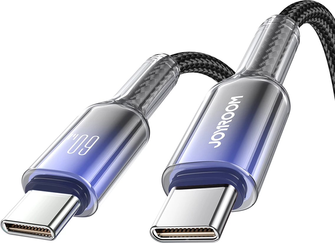 USB-C na USB-C kabel Joyroom S-A42 Crystal-Clear Series, 1,2 m, 60 W, črn