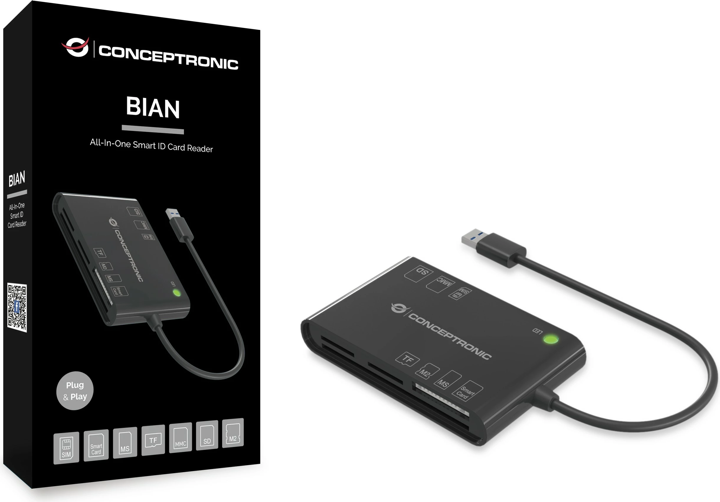 Bralnik kartic Conceptronic USB-A 2.0 7-v-1, črn