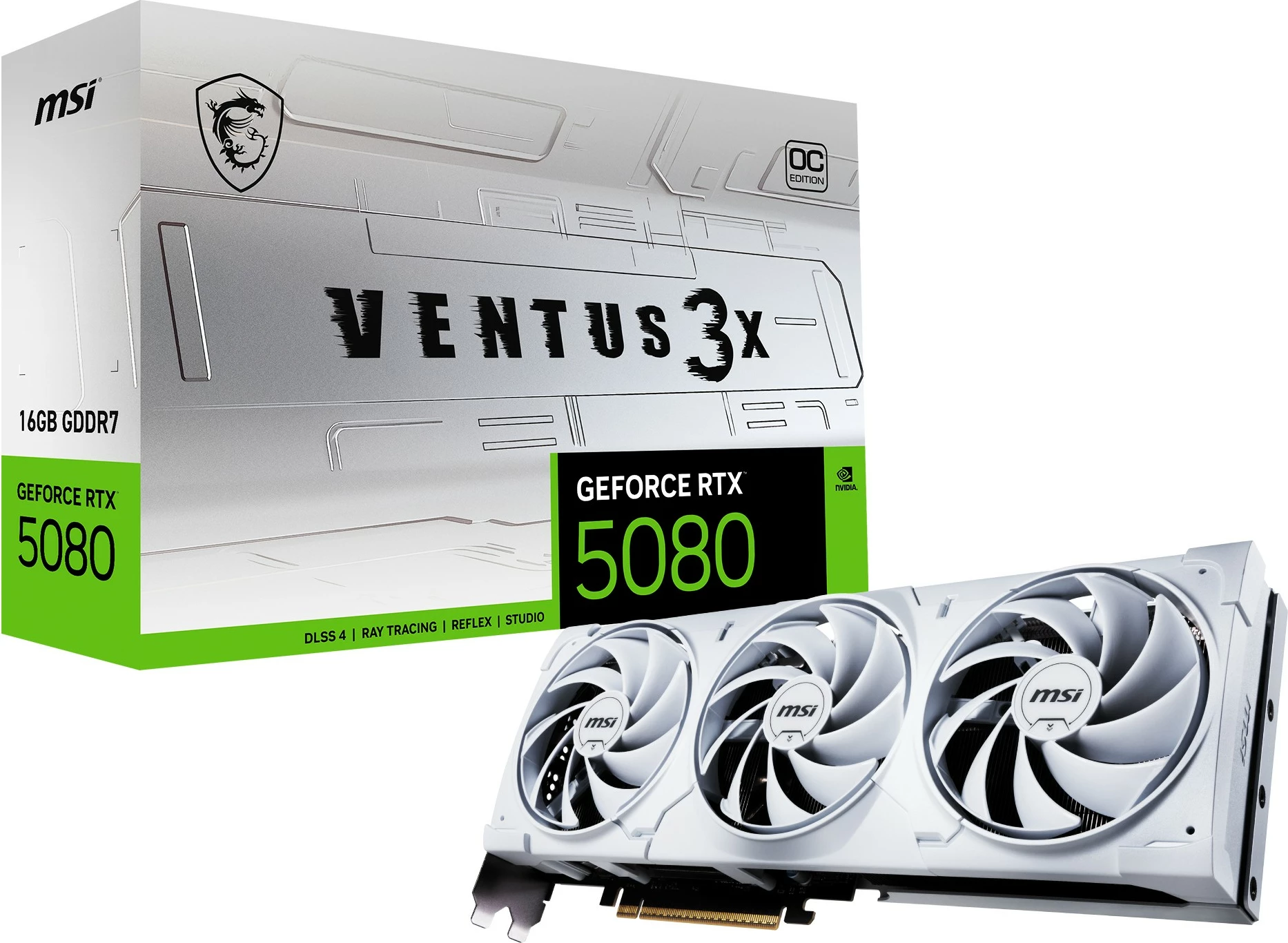 Grafična kartica Ventus 3X OC MSI RTX 5080, 16GB GDDR7, bela