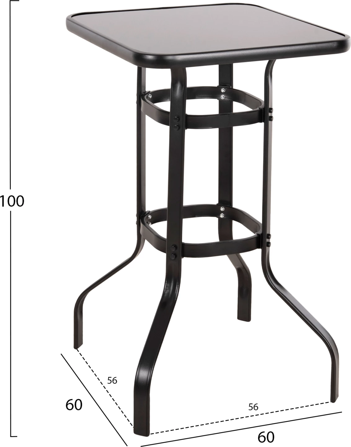 Barska miza kvadratna FIGGY FH6066.03 kovinsko črna-kaljeno steklo 60x60x100Hcm