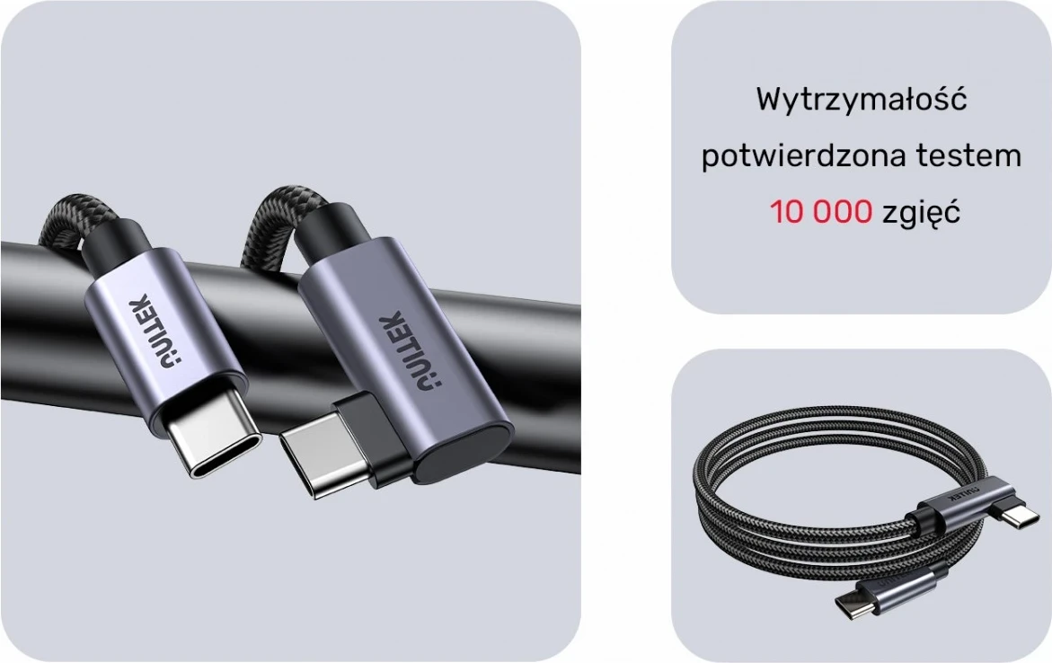 Kabel USB-C z 90° kotom PD 100W 0,5 m, črno-siv - Unitek