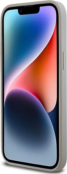 Ovitek Mono Stripe in kovinski logotip za iPhone 14 Pro, DKNY, bež