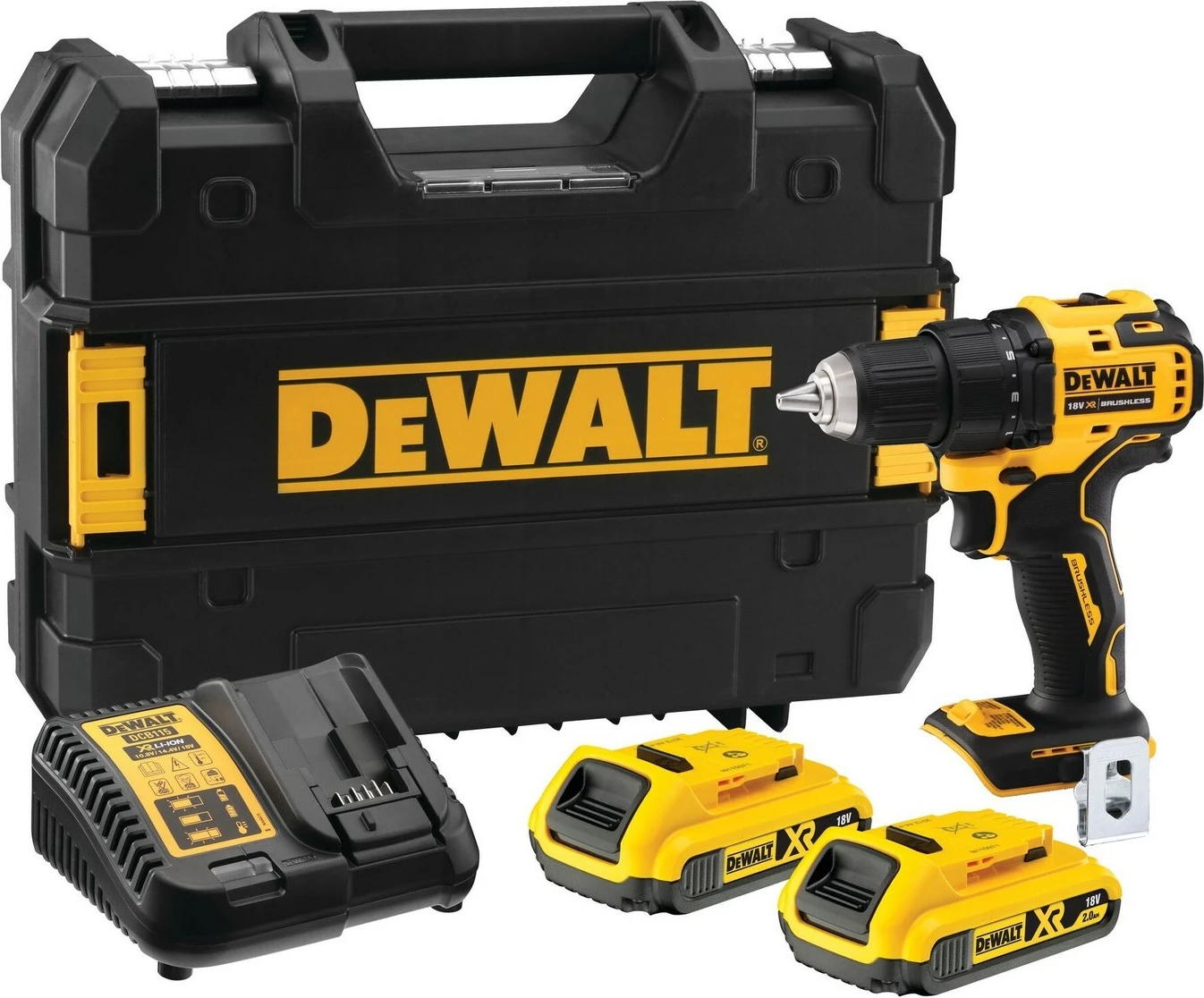 Električni izvijač DeWALT DCD708D2T-QW, 18V, 2Ah, 1650 RPM, črno/rumen
