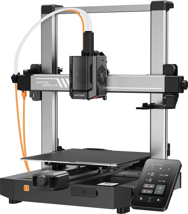Napreden 3D tiskalnik Anycubic Kobra 3 V2, FDM, 255x255x260 mm, 600 mm/s, zaslon na dotik, kamera, siv