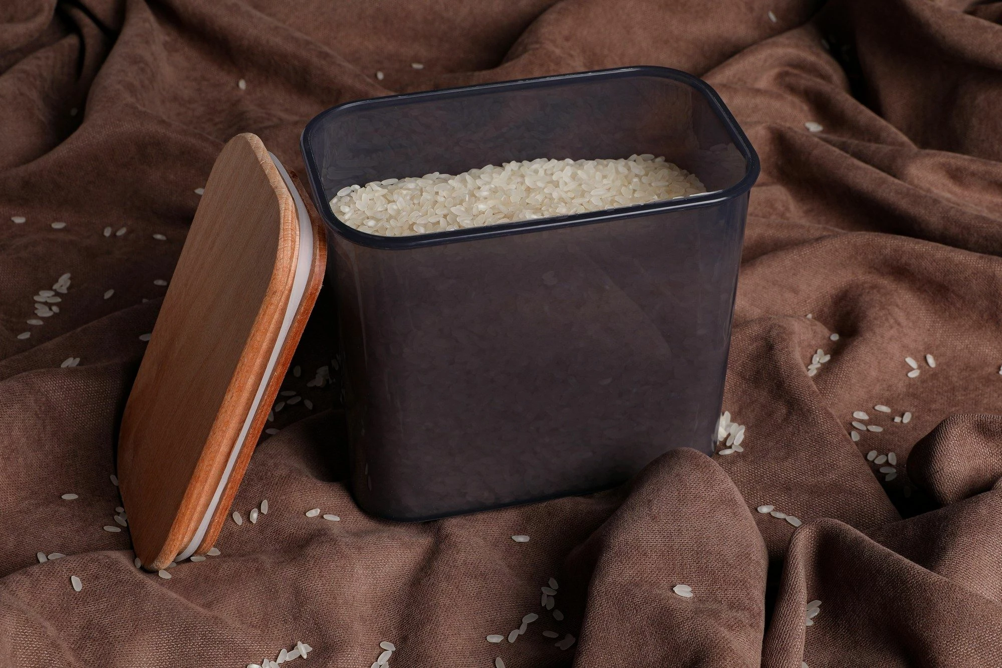 Škatla za organizacijo, antracit barve, z lesenim pokrovom, Hermia Concept ACJWL01R14, 15,5 x 9,5 x 14 cm (1 kos)