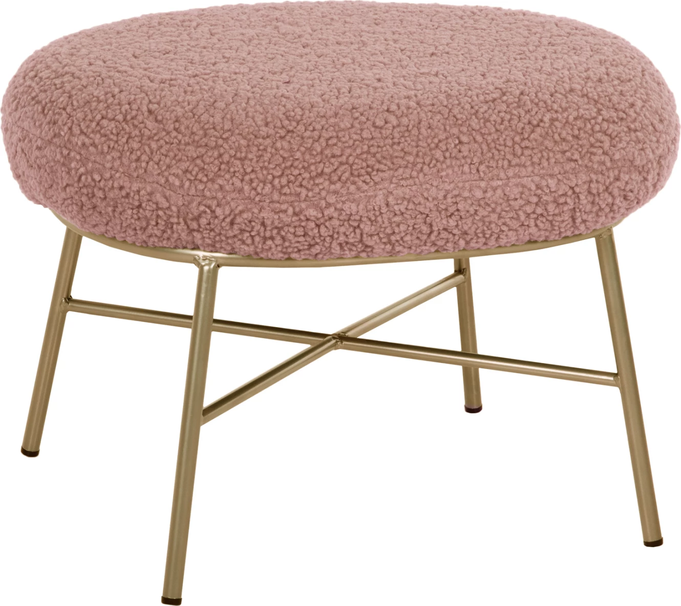Stolček za noge TRUDI FH8640.22 iz tkanine boucle v barvi prašno roza in z zlato kovinsko osnovo 56x47x40Hcm