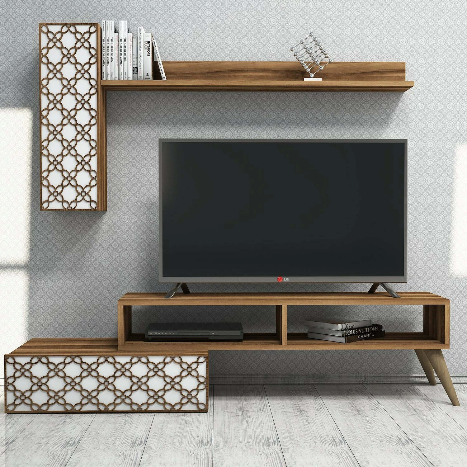 Komoda za TV Planet, Hanah Home, oreh in bela