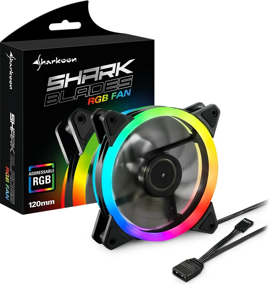 RGB ventilator 120 mm, SHARKOON SHARK Blades, 3-pin, večbarven