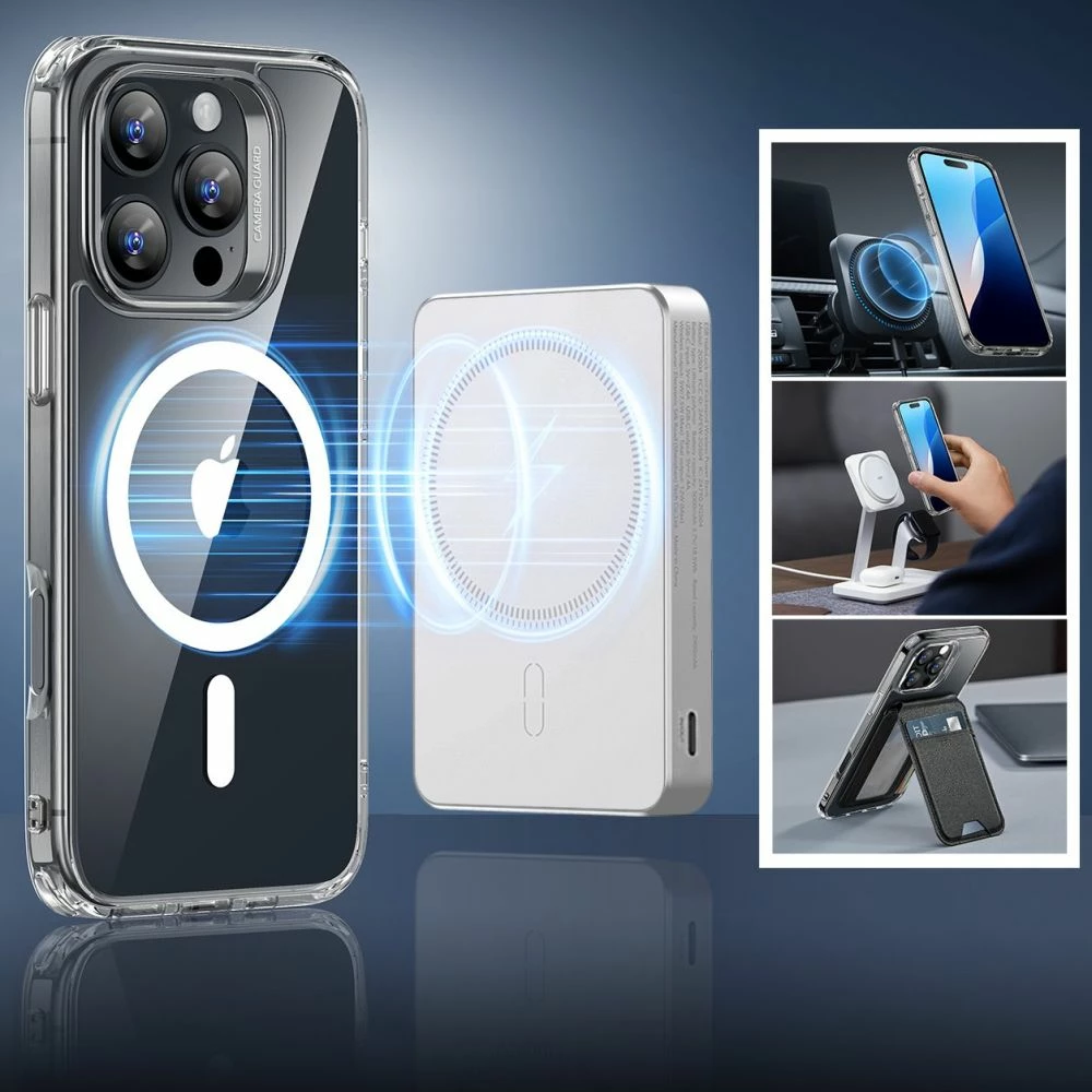 Ovitek za telefon Classic Hybrid HaloLock z MagSafe in kaljeno steklo, ESR, za iPhone 16 Pro Max, prozoren