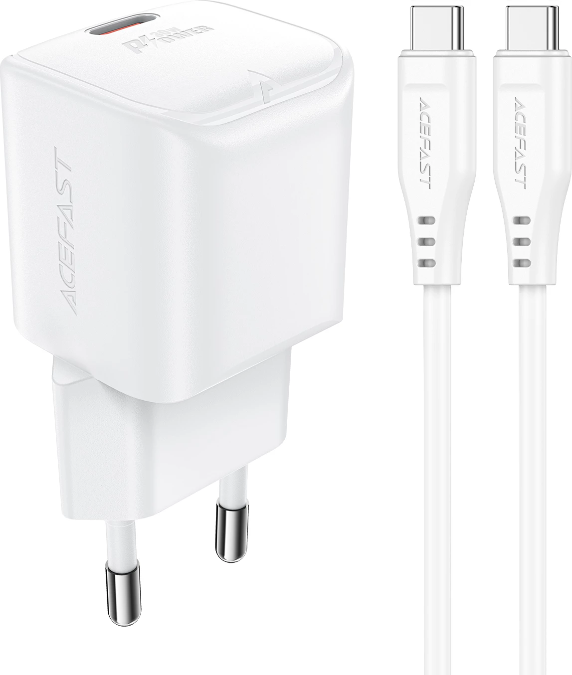 Stenski polnilnik z GaN, 30 W, z USB-C kablom, bel — Acefast A77 Mini