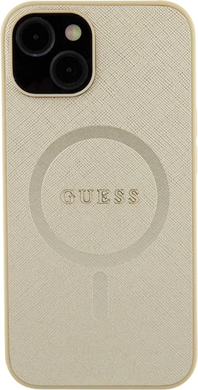 Ovitek Saffiano MagSafe za iPhone 15 Plus 6,7", Guess GUHMP15MPSAHMCB, zlata