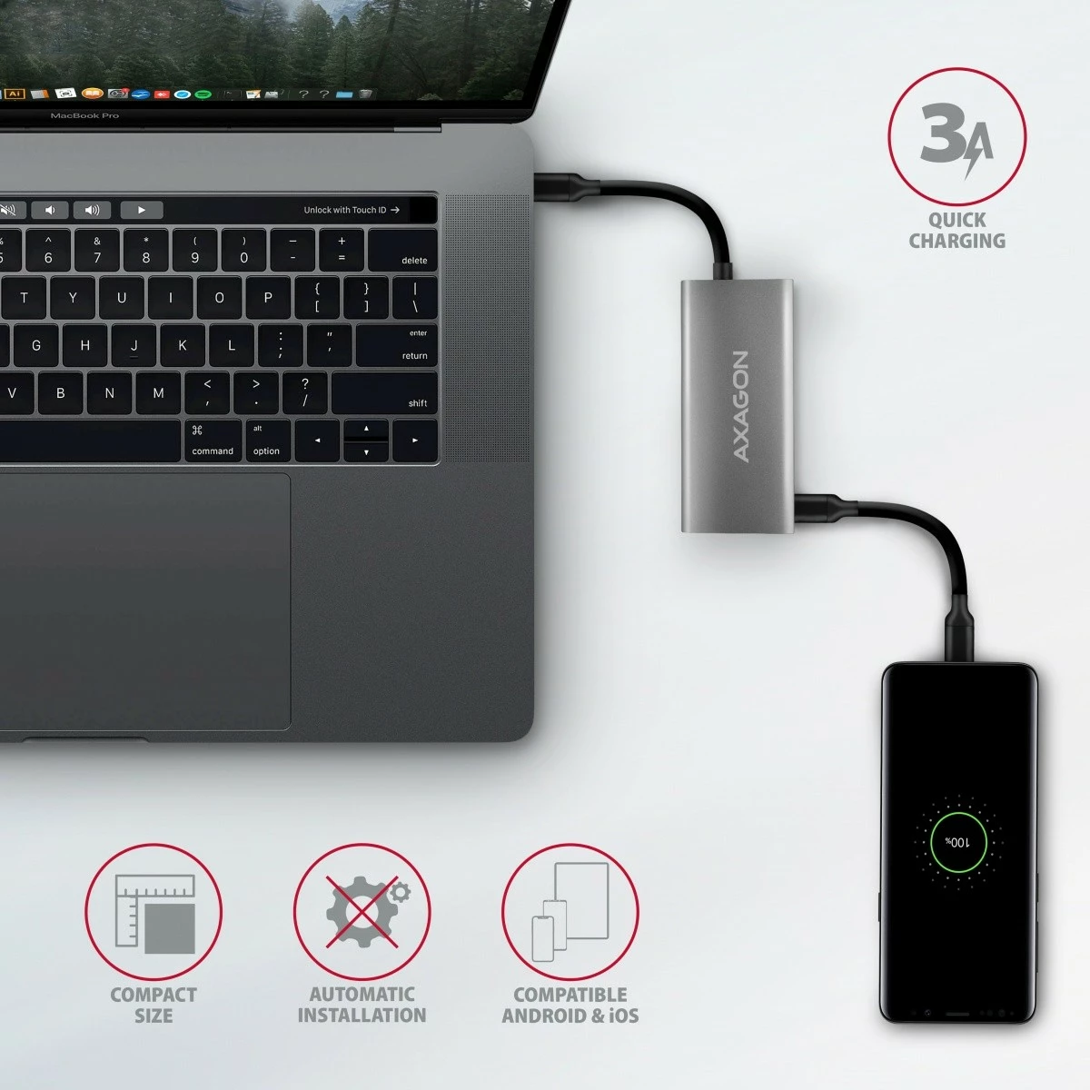 Razdelilec USB AXAGON HMC-4G2, 4 vrata (2x USB-A, 2x USB-C), USB 3.2 Gen 2, kabel USB-C 13 cm, črno/siv