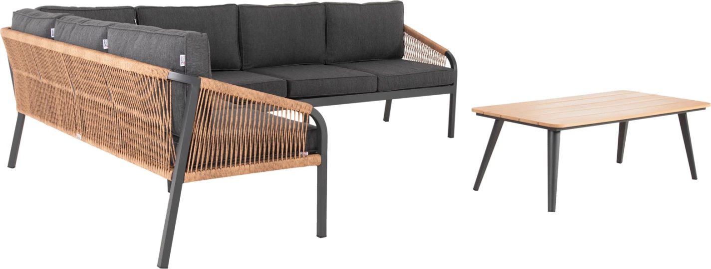 Zunanji kotni lounge set MAERLY FH6140.02 aluminij in blazine v antracit-bež sintetični vrvi