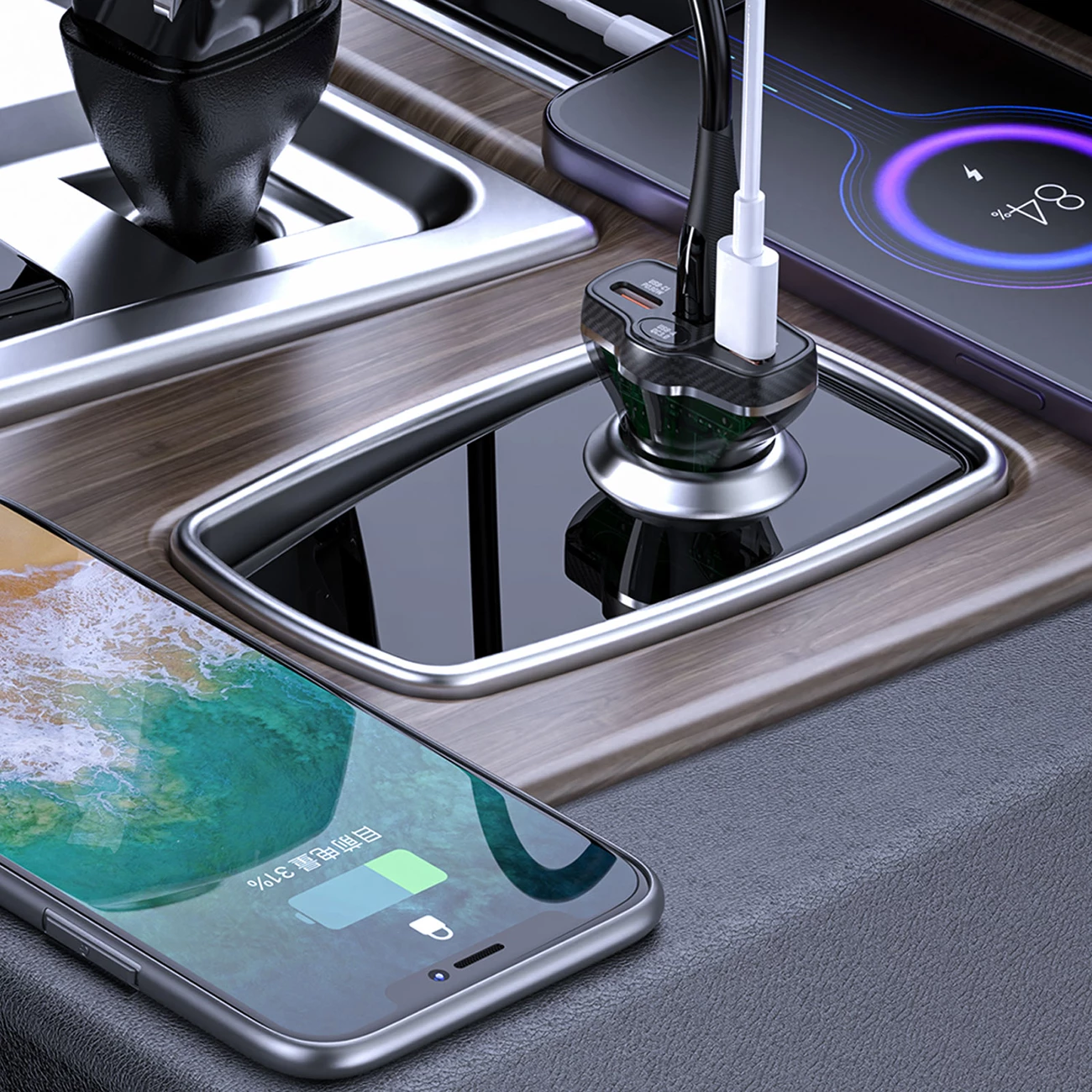 Avtomobilski polnilec Dudao R78, 78 W, 2x USB-A QC, USB-C PD, črn