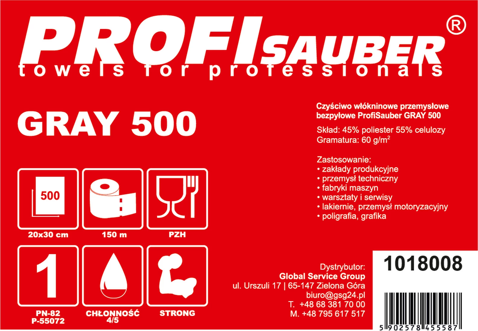 Industrijska čistilna brisača ProfiSauber GRAY 500, 500 listov, siva