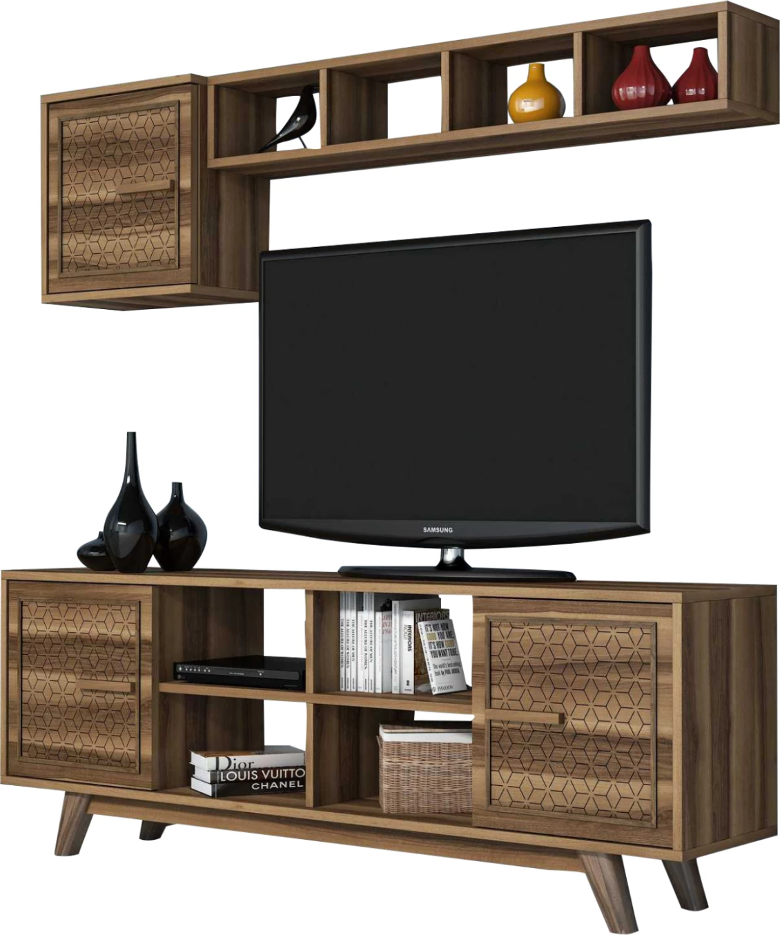 Komplet pohištva za TV FH9513.01 iz melamina v barvi oreha 160x35x56.2 cm