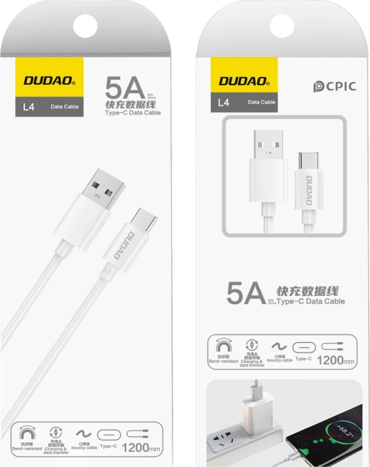 USB na Type-C kabel Dudao L4T, 1 m, 2,1 A, bel