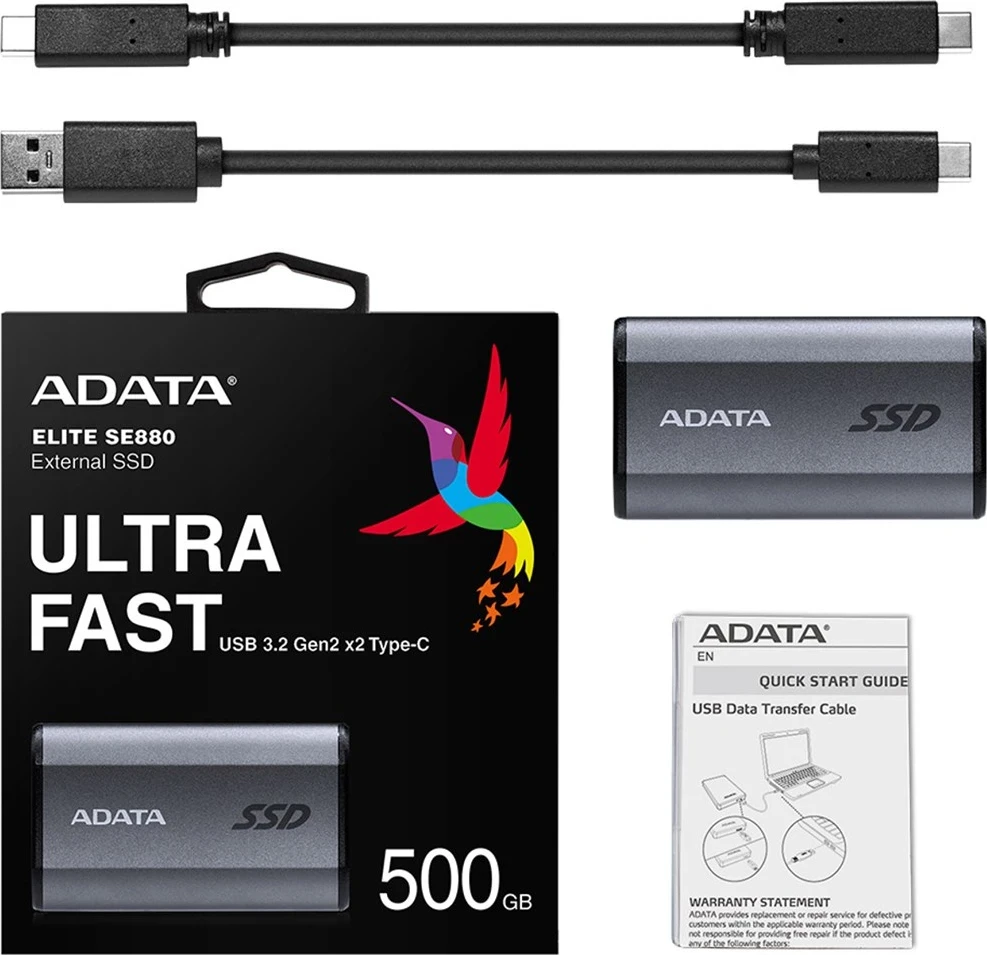 Zunanji SSD, 500 GB, Wi‑Fi, sive barve ADATA SE880
