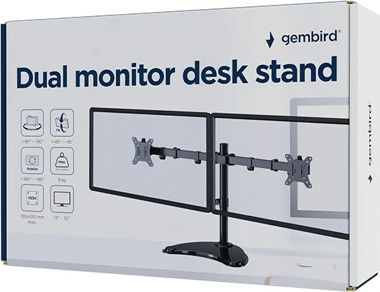 Namizni nosilec za 2 monitorja, 13–32", Gembird MS-D2ST-02, črn