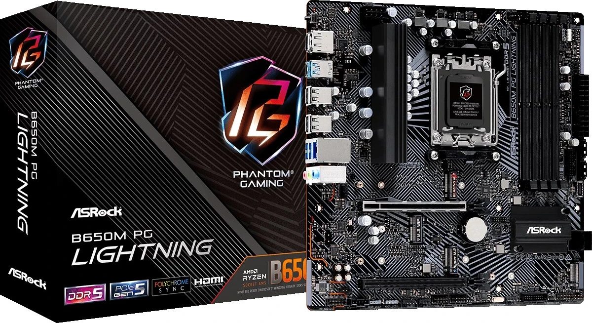Plošča ASRock B650M PG Lightning, Socket AM5, micro ATX, črna