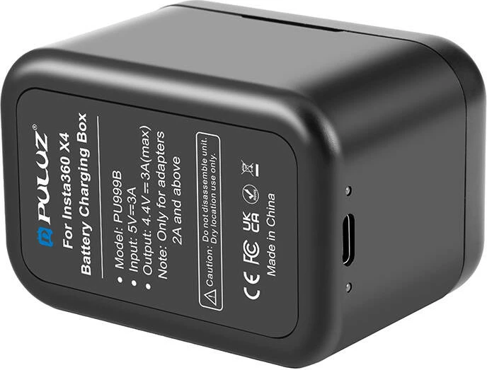 Polnilna škatla za baterije Puluz PU999B za Insta360 X4, s prostorom za pomnilniške kartice, črna