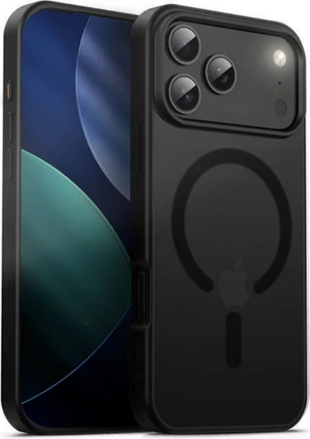 Ovitek za telefon Hybrid Frost MAG Cover CRONG za iPhone 17 Pro Max, MagSafe, 37 magnetov N52, polikarbonat, črn