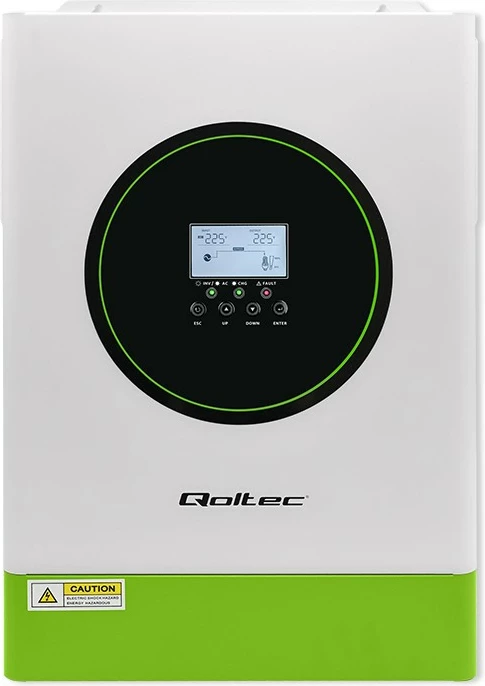 Hibridni solarni inverter Qoltec 53866, 6200W, 120A, 48V, MPPT, BMS, sinus, Wi-Fi, bel/zelen