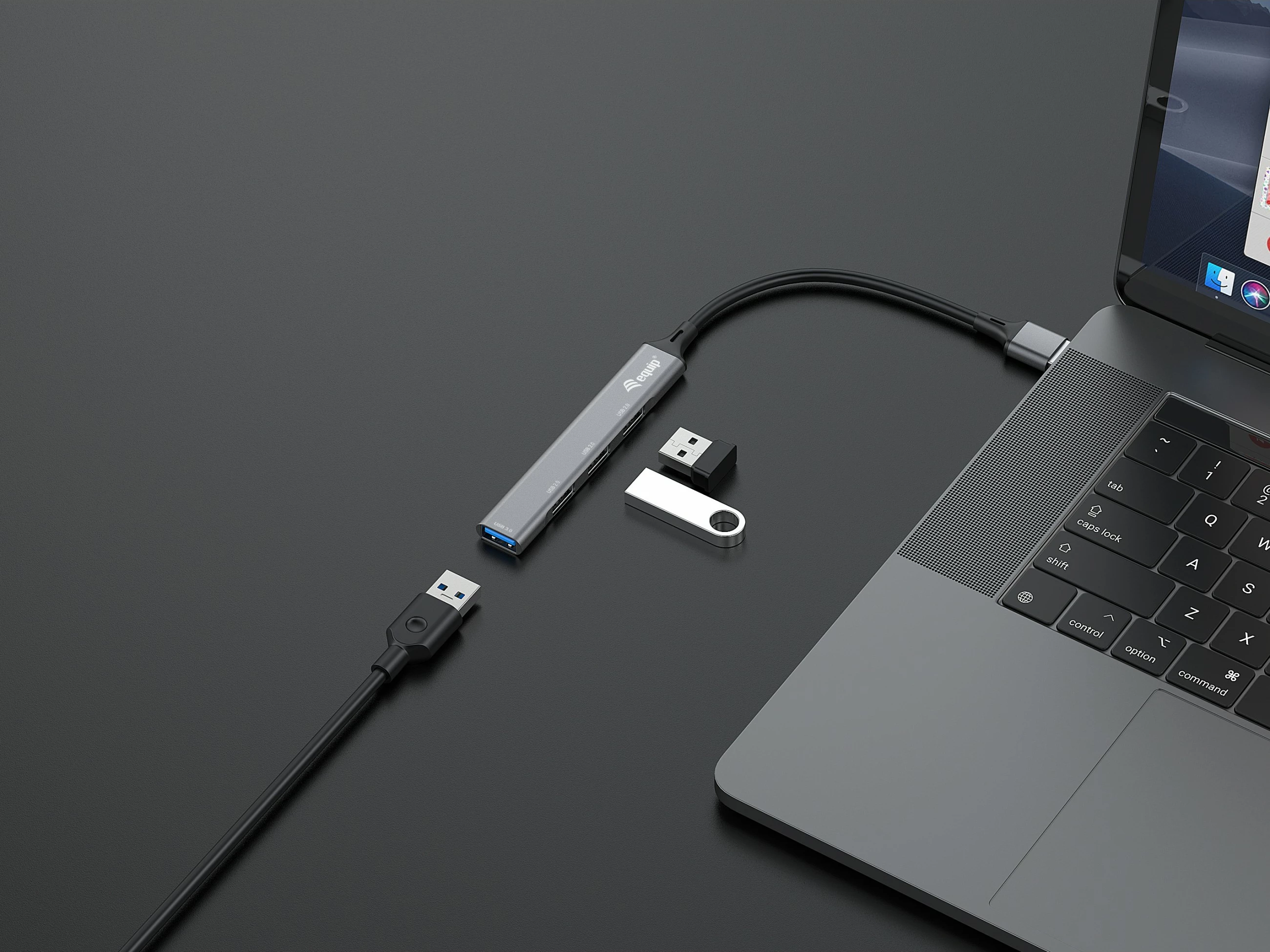 USB razdelilec 4 vhodi, 4-portni USB hub Equip, USB 3.0/2.0, aluminij, 0,15 m, črn, sivi