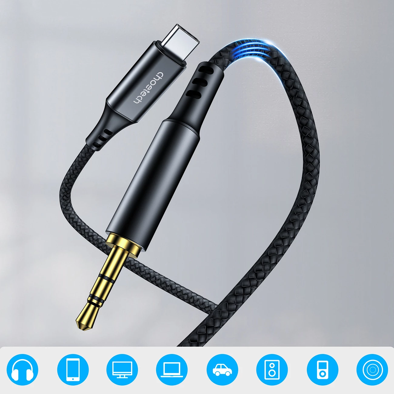 Avdio kabel USB-C na mini jack 3,5 mm Choetech AUX006, 1 m, črn
