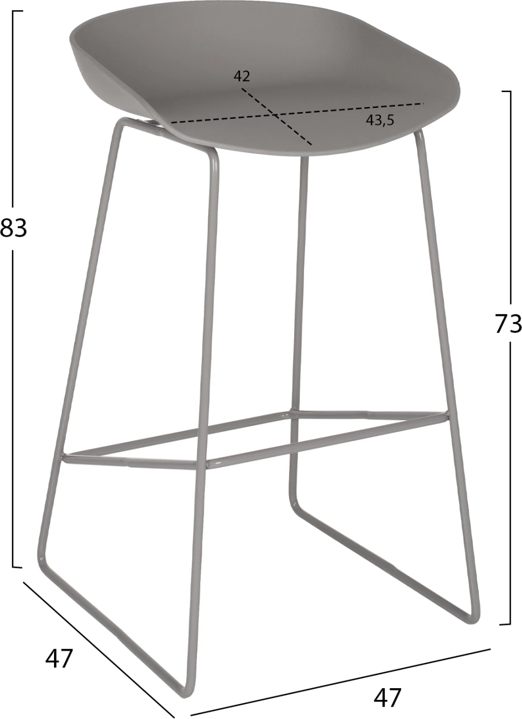 Kovinski stol FH8450.10 s sivim sedežem PP 47x47x83cm, set 2 kosov